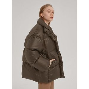 Lit Activewear New High Collar Oversize Loose Down Jacket in Brown Women Size M